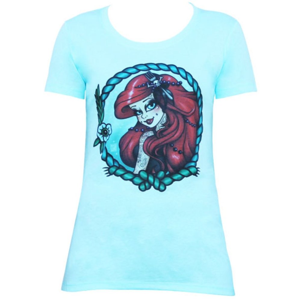 NWT Custom Tattoo Art Little Mermaid Blue Tee S-XL